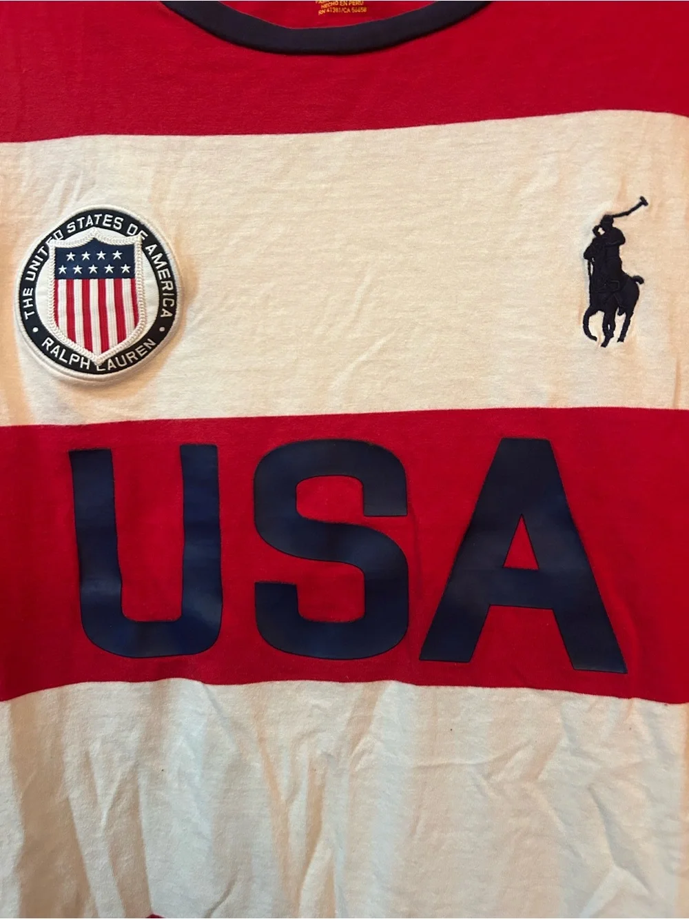 Polo by Ralph Lauren Red, White & Navy USA Striped Crew Tee